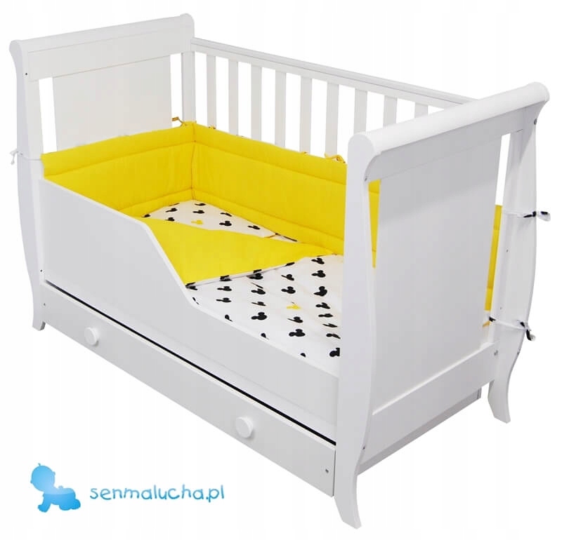 Zestaw łóżeczko dziecięce Misza szuflada gryzaki materac barierka pościel Kolor biały