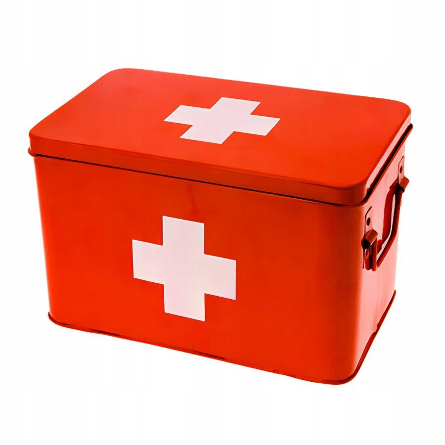 Kovová Lékárnička Nádoba Na Léky Červená S Víkem 31,5 x 19 x 21