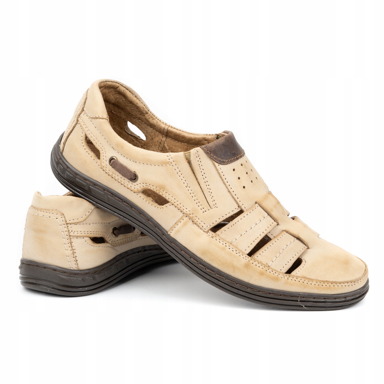 

Buty męskie skórzane ażurowe J06 na lato beżowe 43