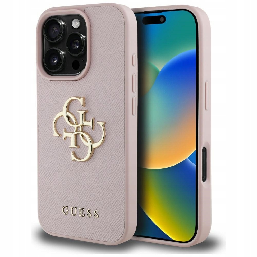 Pouzdro pro iPhone 16 Pro Guess Grained Classic Logo Růžové