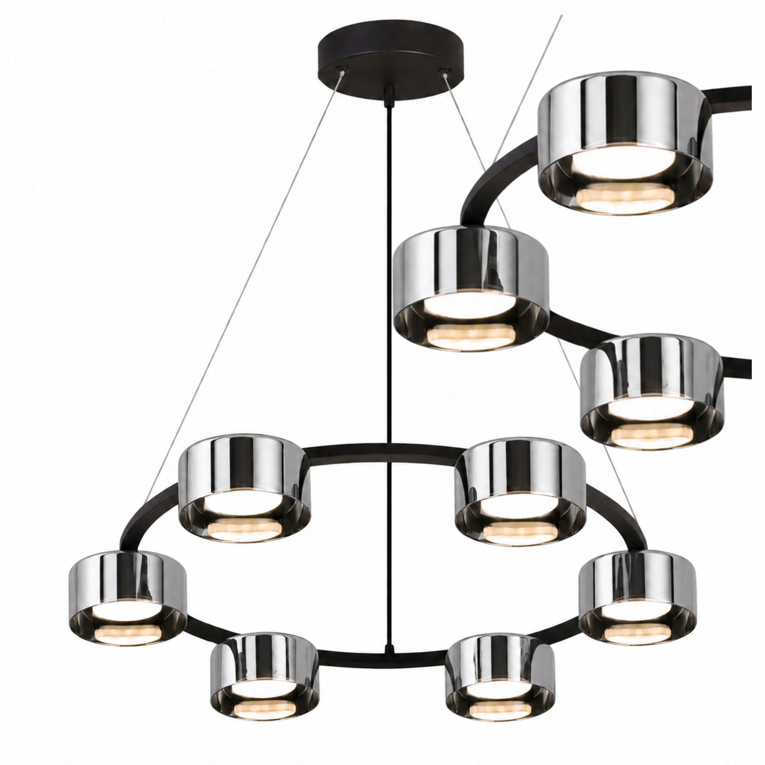 Stropná lampa Závesný Led luster XXL 6v1 Čierna Zadymená Tienidlo Lesk