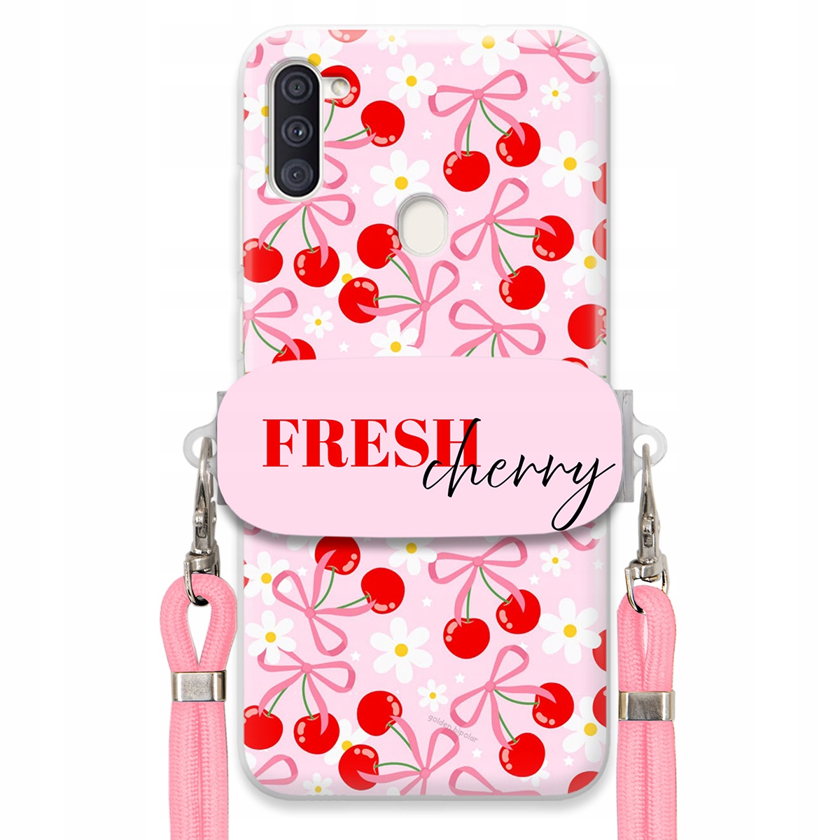 Puzdro na Samsung A11 Case Držiak šnúrok Ružový Fresh Cherry Čerešňové mašle