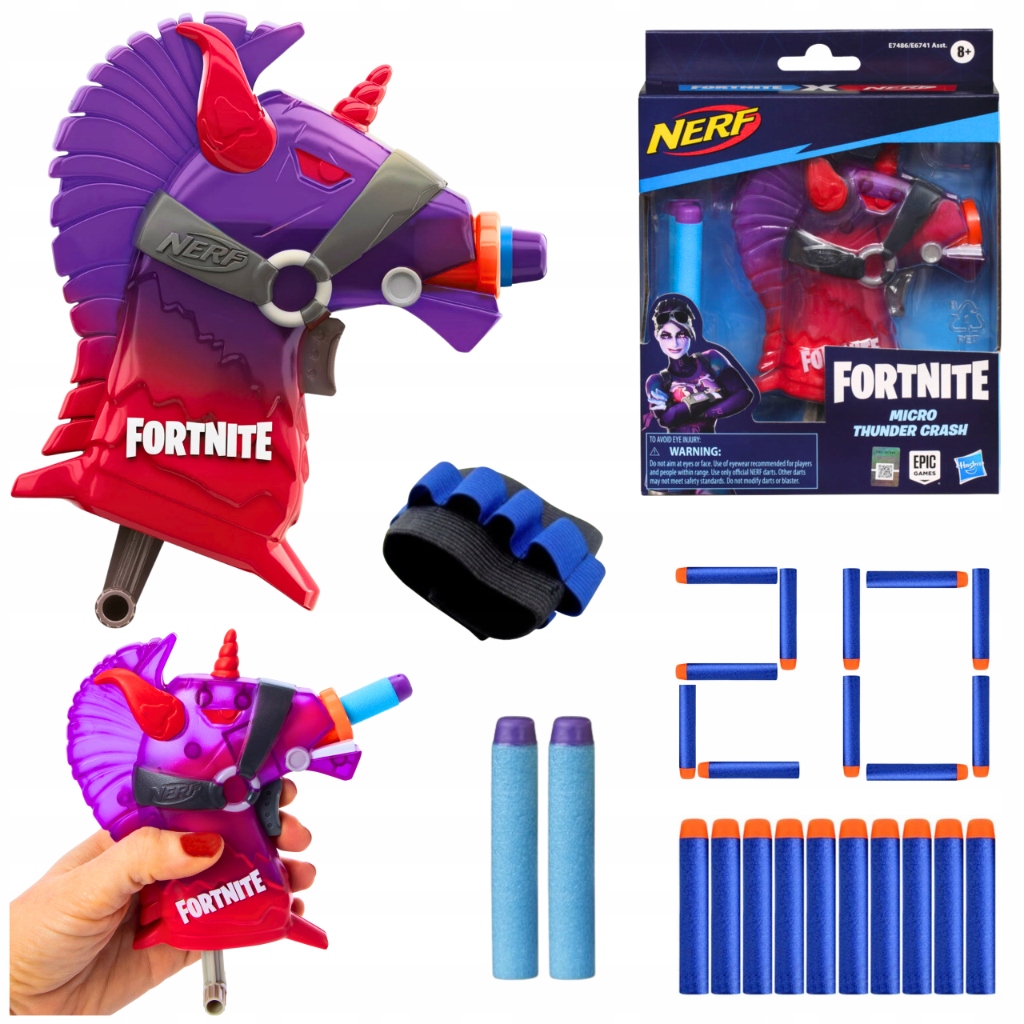 PISTOLET NERF FORTNITE MICRO THUNDER CRASH WYRZUTNIA MAGAZYNEK 20x STRZAŁKI