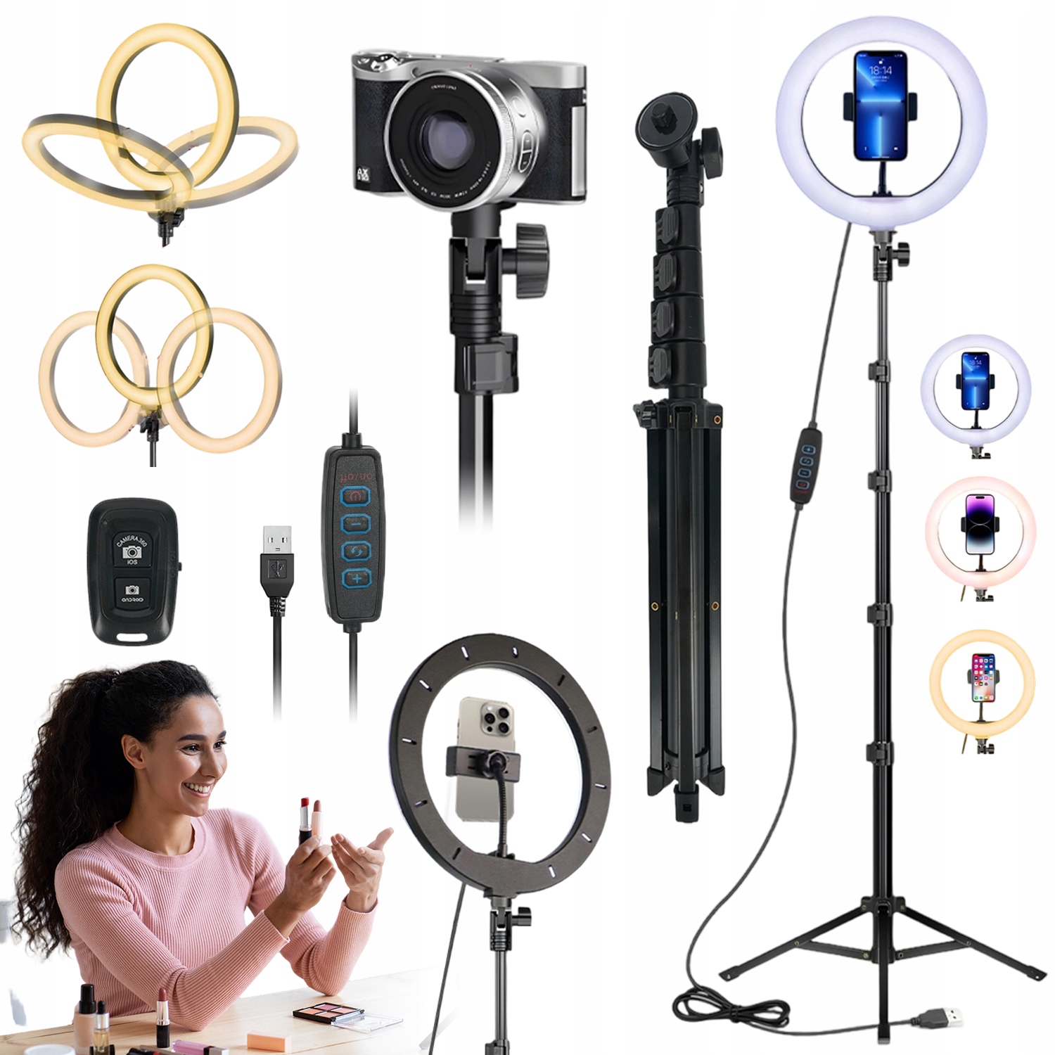 kruhová lampa Led Ring Tiktok Make-up Dálkové Ovládání Stativ 190 CM Držák