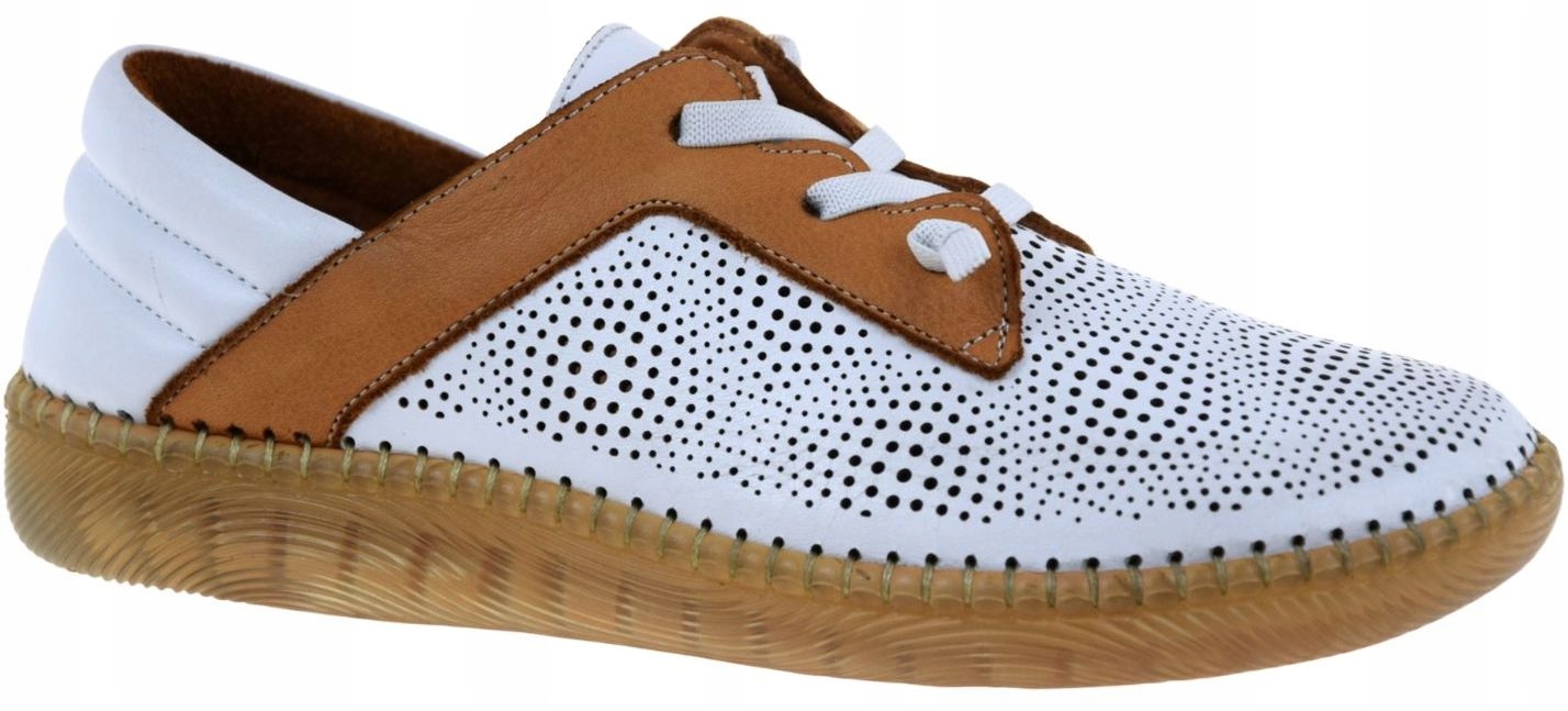 Dámské kožené bílé perforované šněrovací polobotky Manitu 840074-21 VEL.40