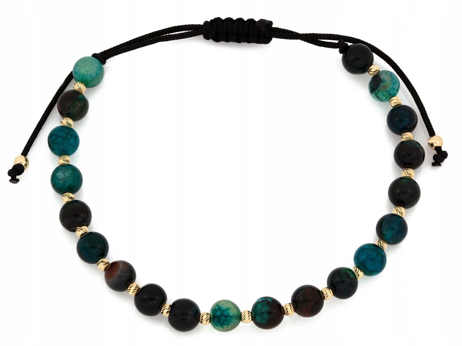 Šňůrkový náramek zlaté kuličky kameny zlato 585 14k 0,73 g