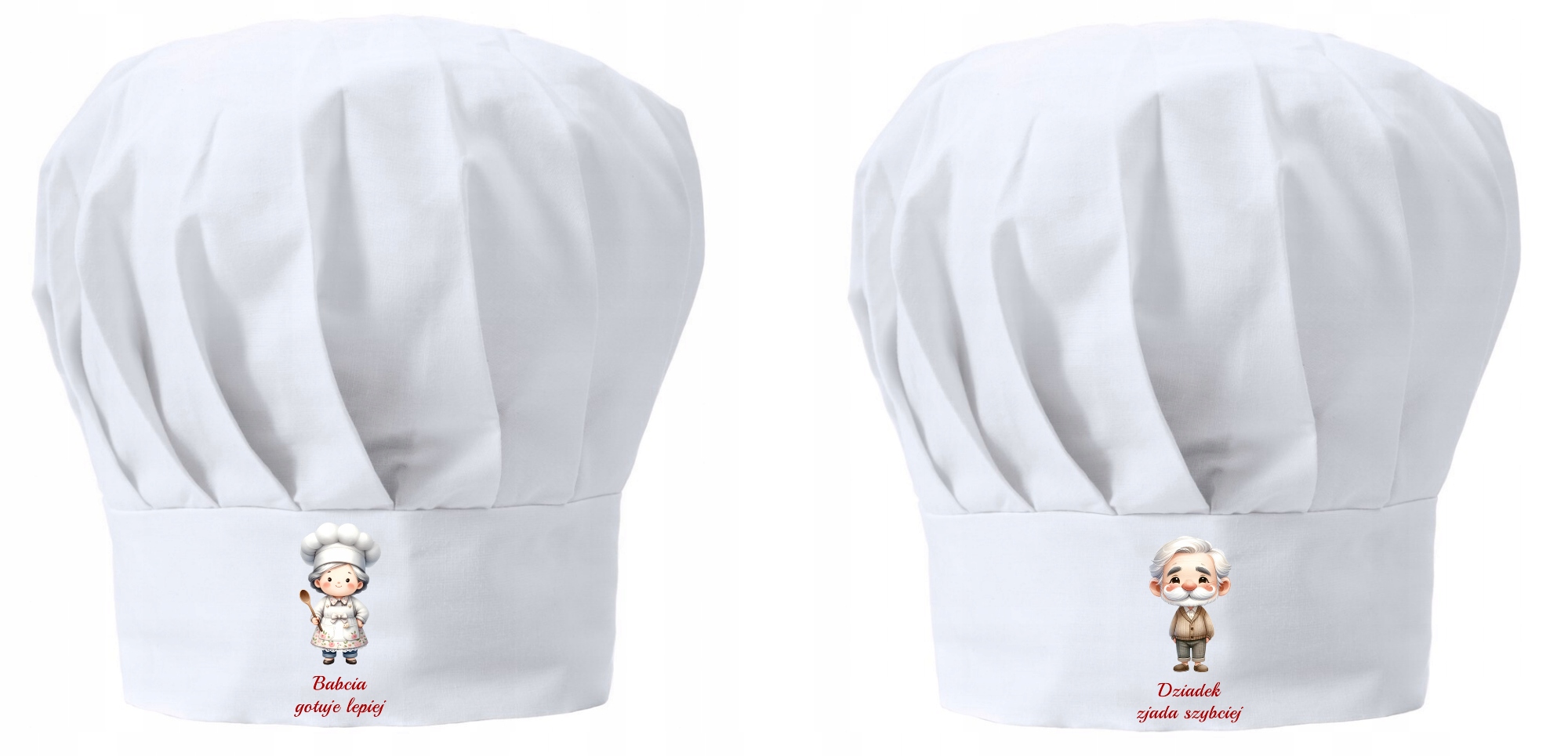 Kuchařská čepice x2 Dárek Babička vaří lépe Dědeček jí rychleji