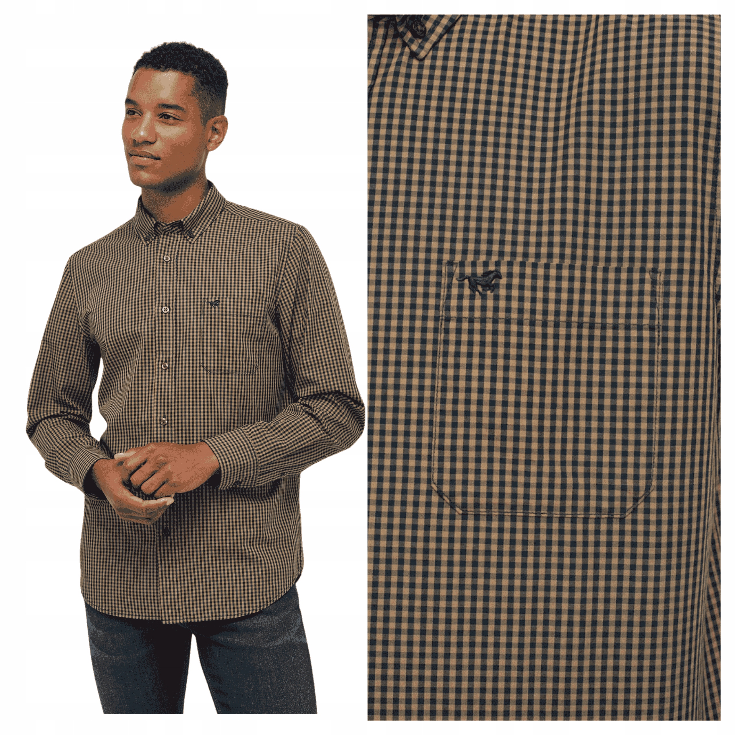 Pánská košile Mustang Chester Gingham W Kratke Hnědá Bavlněná S