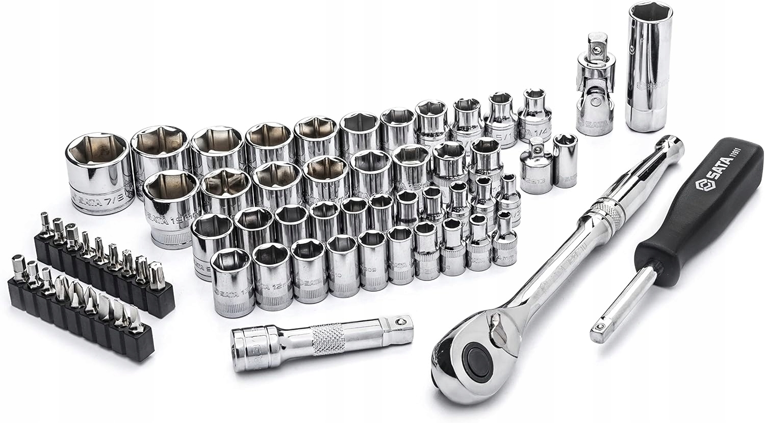 SATA ZESTAW KLUCZE NASADOWE 65 KLUCZY NASADOWYCH 1/4" 3/8" M/CAL ST09011SJ Liczba elementów w zestawie 65