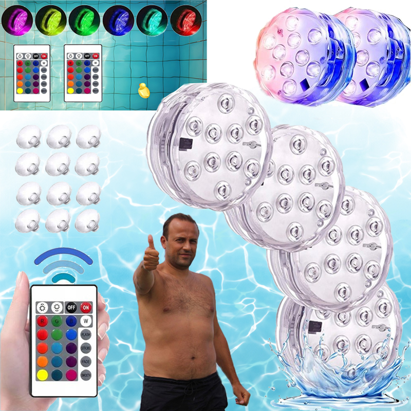 OŚWIETLENIE BASENU PODWODNE BASENOWE LAMPKA LED RGB Z PILOT+ogniwo guzikowe