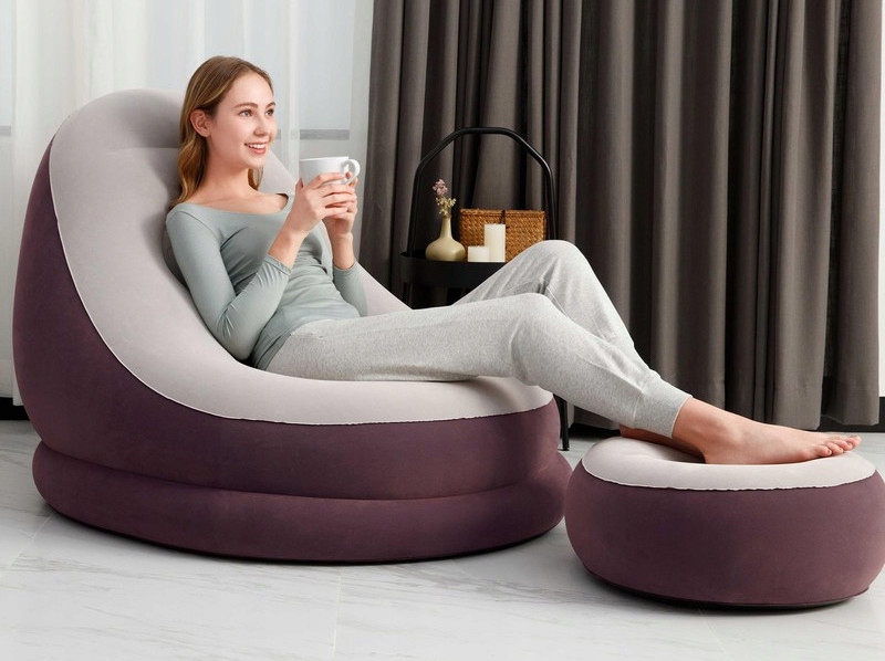 FOTEL DMUCHANY PUFA + PODNÓŻEK Welurowy Zestaw Wypoczynkowy Bestway 75053 Marka Bestway