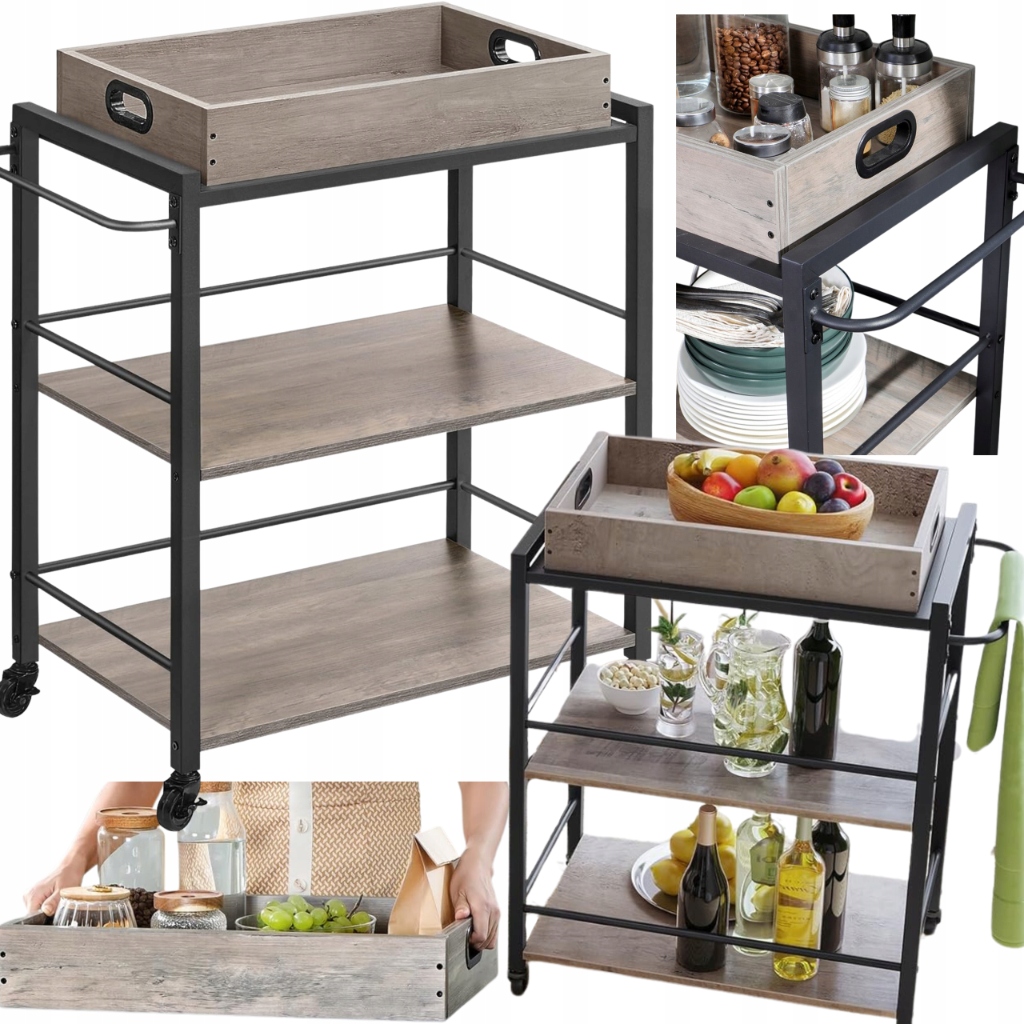 Kuchyňský servisní vozík Skříňka Mobilní regál na kolečkách Servírovací podnos