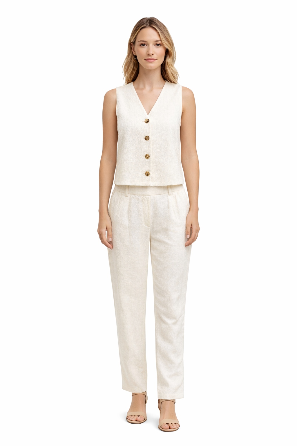 Malene Birger Elegantní Béžová Vesta S Knoflíky 34 I1E