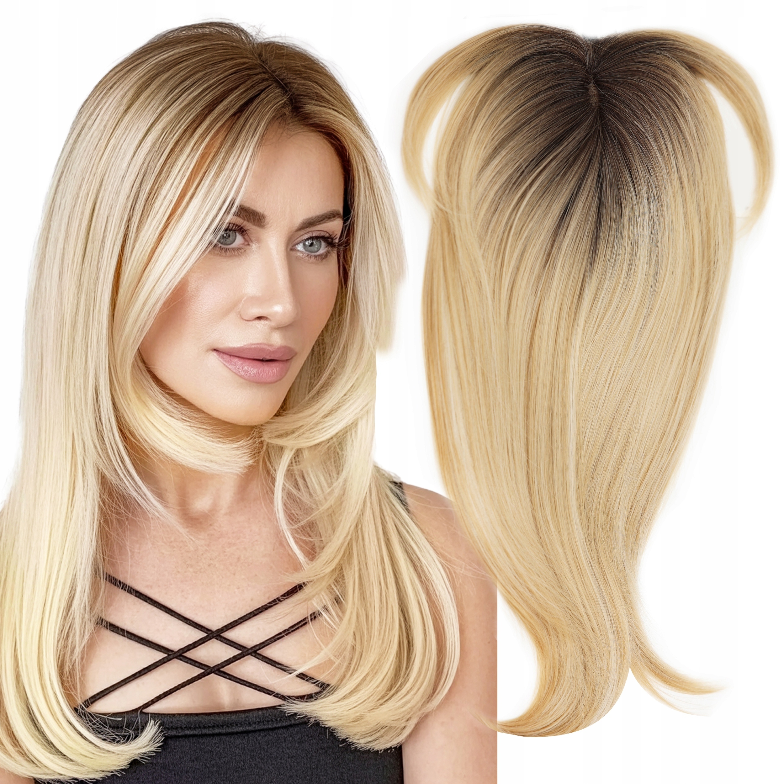 Topper Tupet Syntetické vlasy Clip In Alopecie Světlá Blond Rovné 50cm