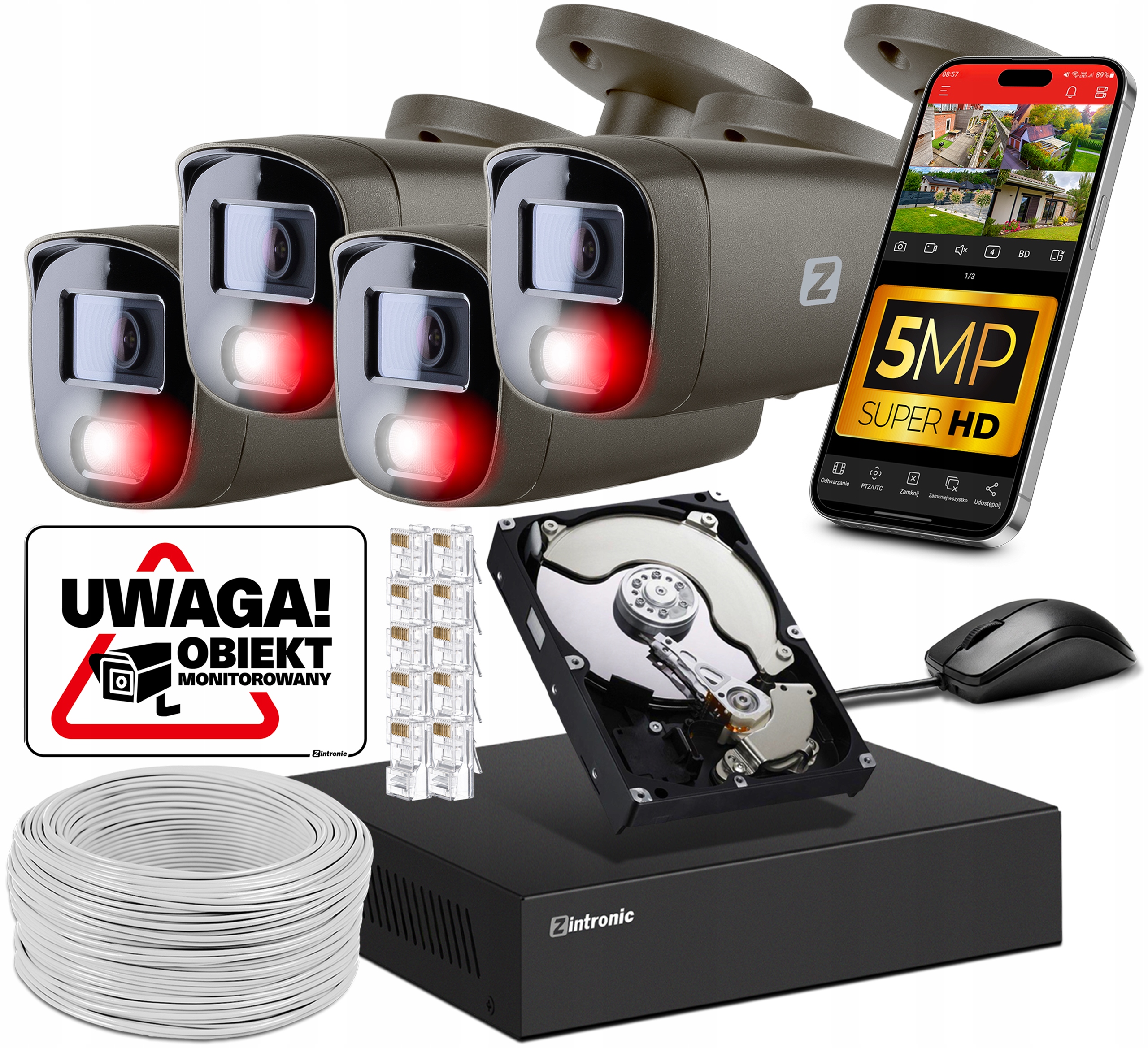 Zestaw do monitoringu Zintronic 4xIKTP530V4-B-IR9P4S18MP