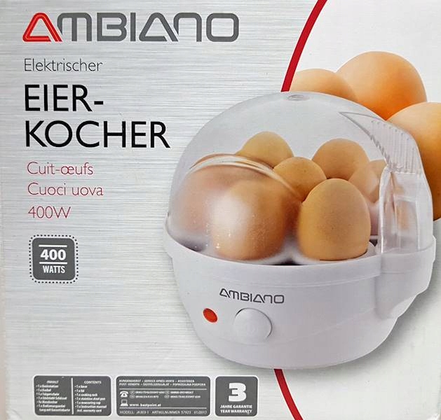 JAJOWAR AMBIANO 400W,6 jaj+miska do omletu,sadzonych jajek 2 KOLORY Maksymalna liczba jajek 6