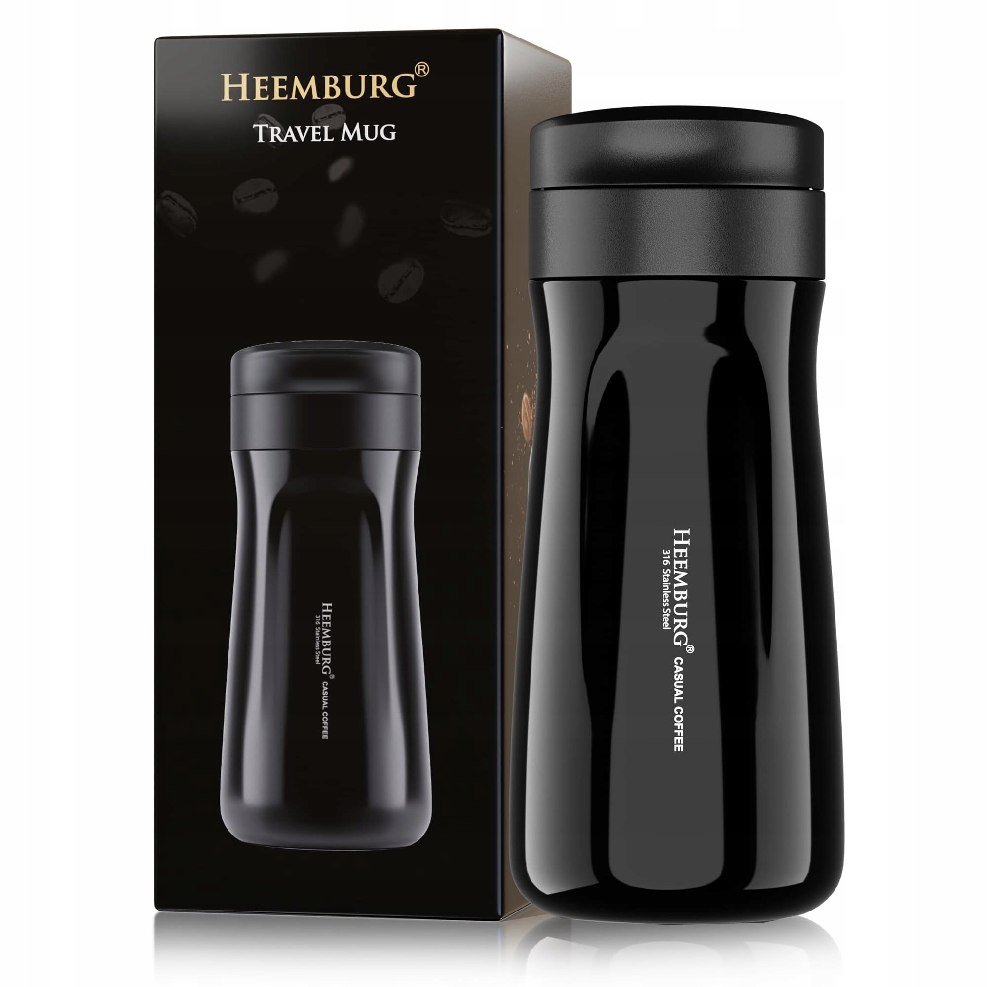 Termohrnek Heemburg 500 ml černý, izolovaný pro kávu a čaj
