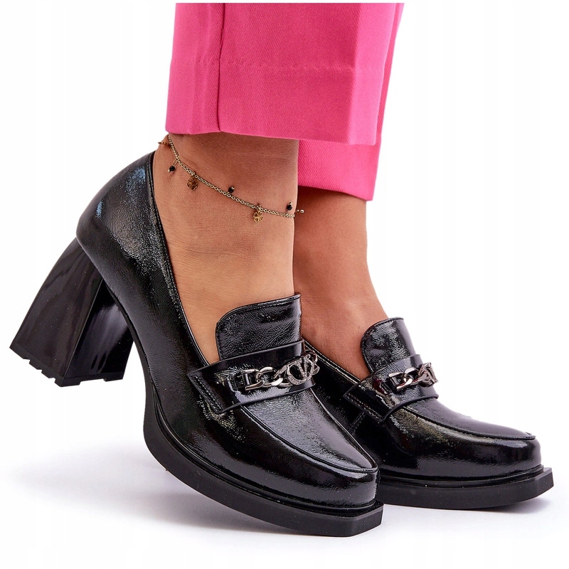 Lakované Lodičky Na Masivním Podpatku, Černé 37