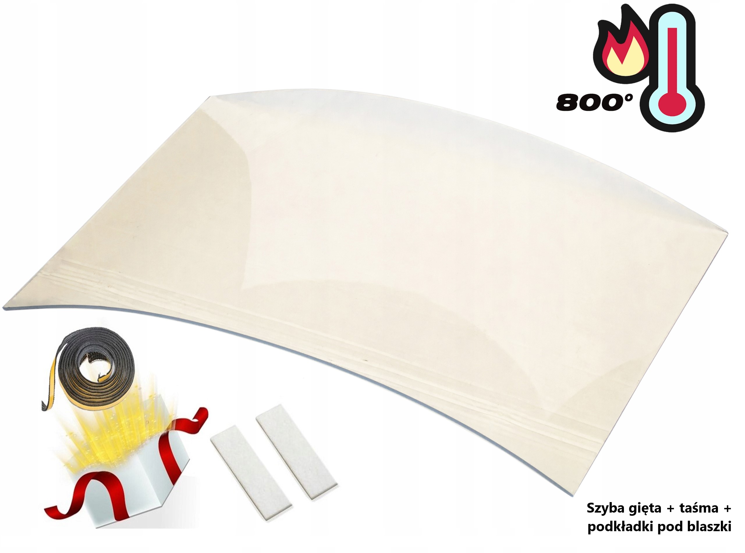 SZYBA ŻAROODPORNA GIĘTA DO KOMINKA RÓŻNE WYMIARY
