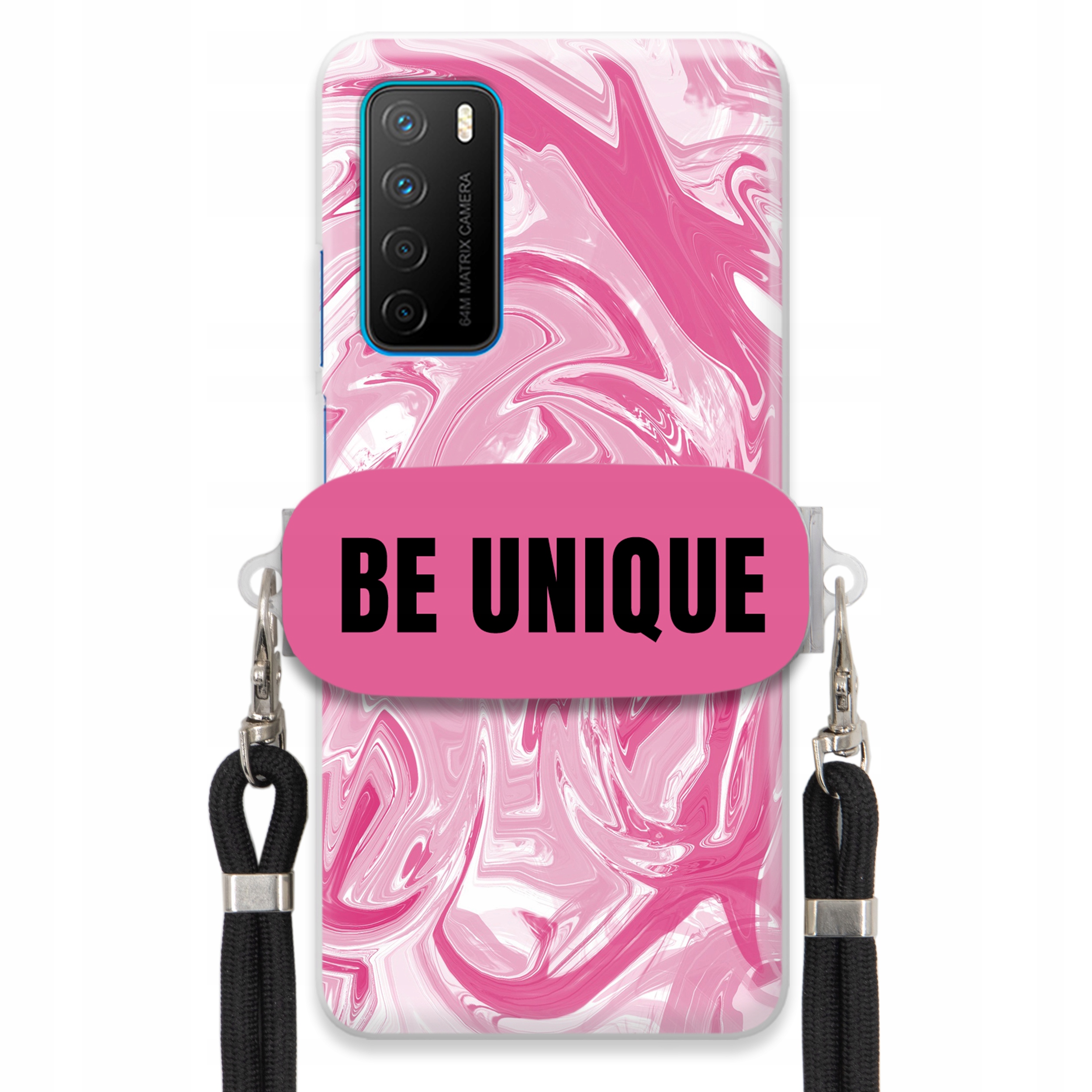 Puzdro pre Huawei Honor Play 4 Case držiak na šnúrku Čierna ružová Mramor Unique