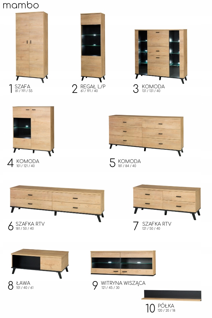 Zestaw mebli do salonu MAMBO 3 Kolor frontów dąb lefkas
