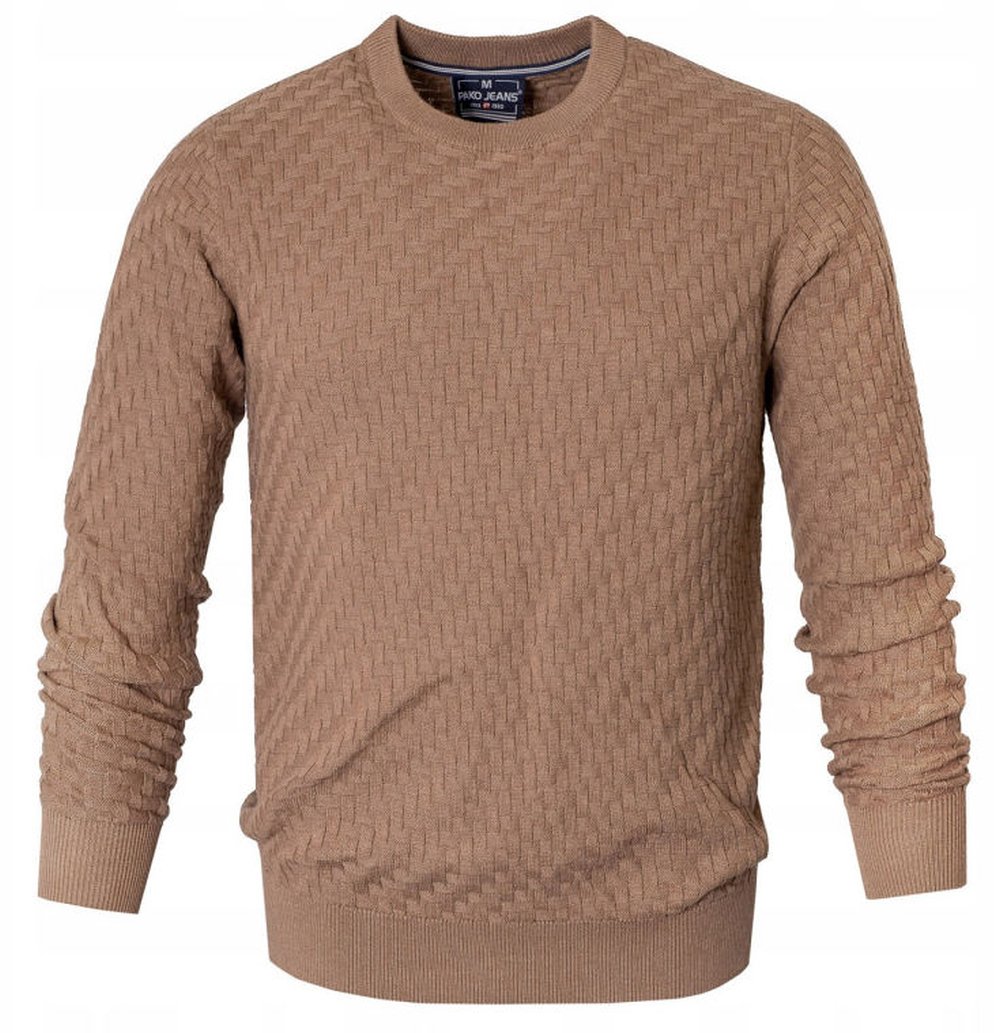 Pánský svetr s originální strukturou tkaniny Pako Jeans Hnědý 3XL