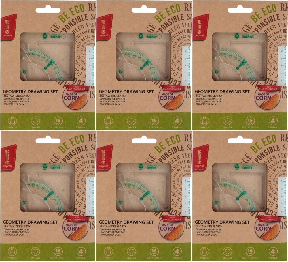 Zestaw kreślarski z linijką 16cm 4 elementy x6