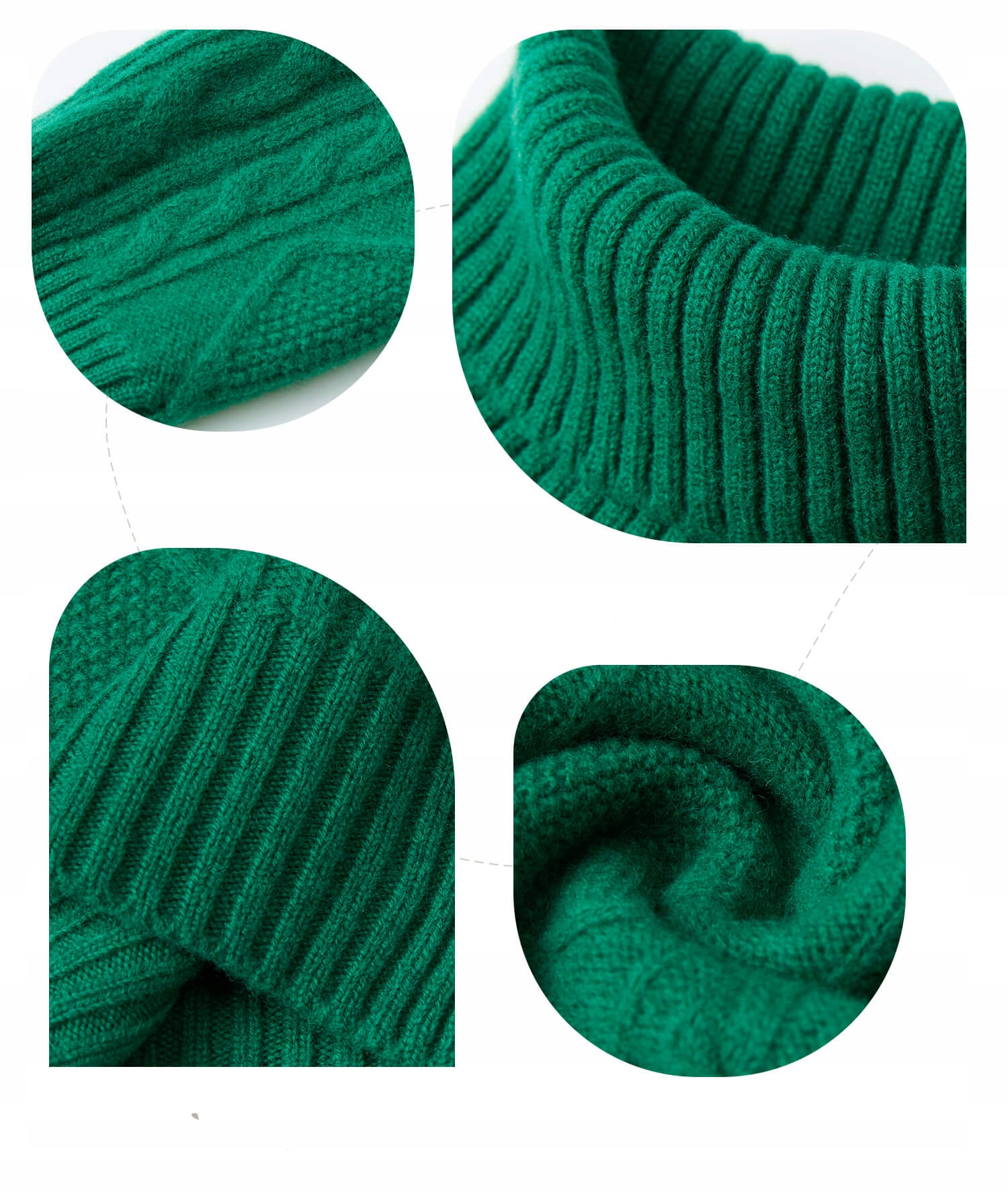 SWETER WEŁNIANY 100% WEŁNA MERINO WARKOCZE ZIELONY Wzór dominujący bez wzoru