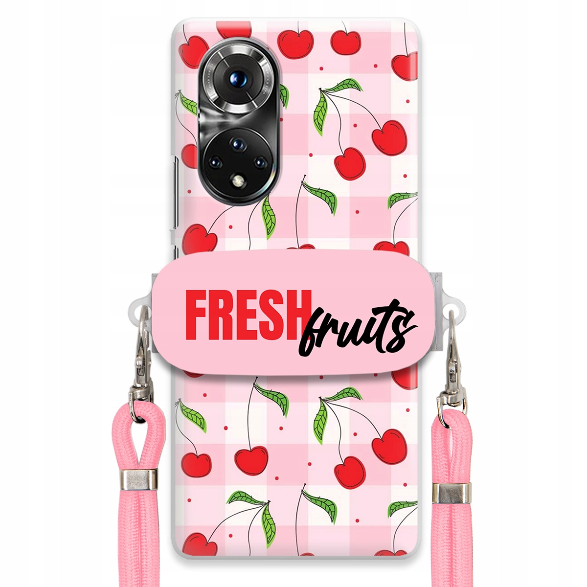 Puzdro pre Huawei Honor 50 Pro Case Držiak šnúrok Ružový Fresh Fruits Mriežka