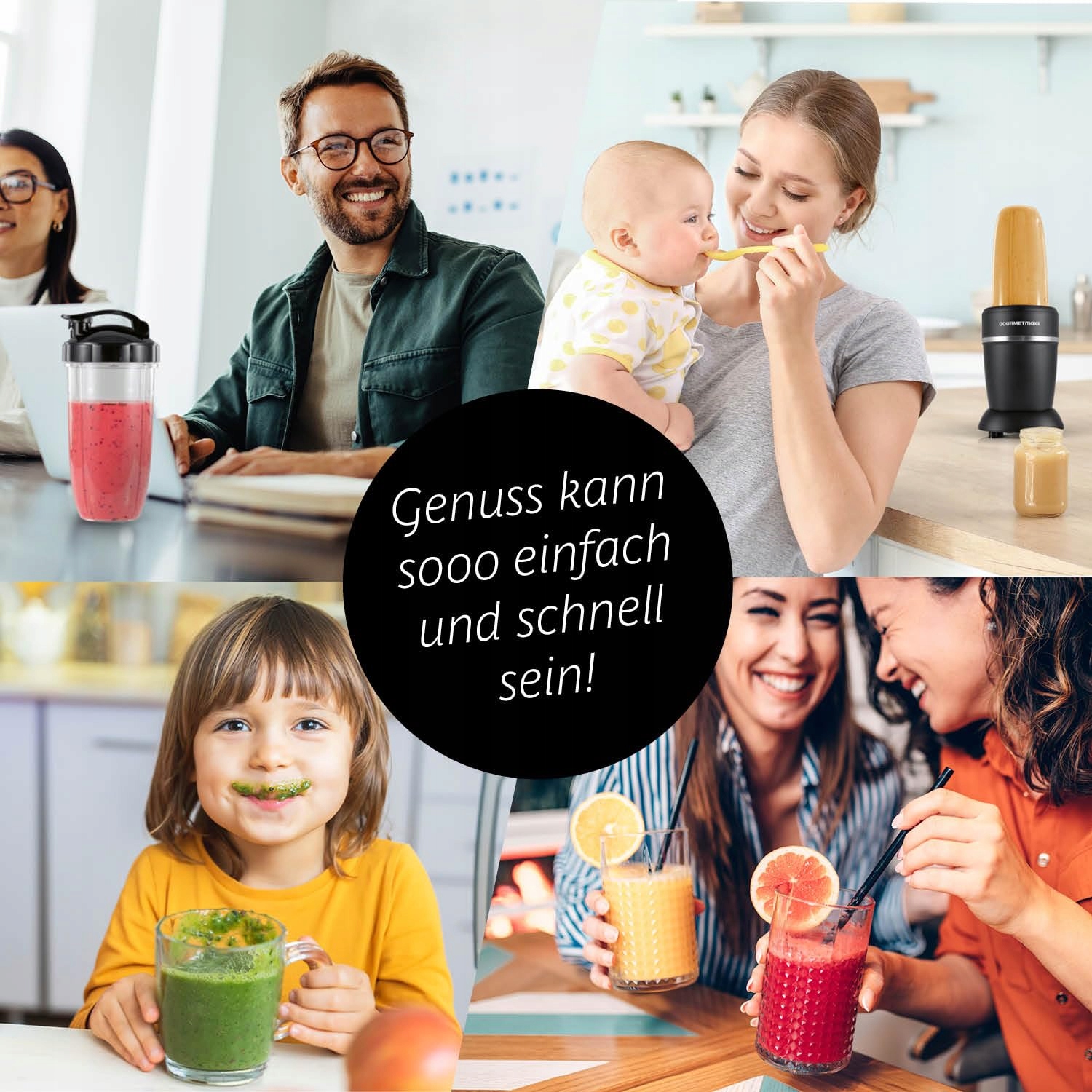 GOURMETmaxx Mikser & Smoothie Maker 4-częściowy Czarny 1000W — miniatura 7