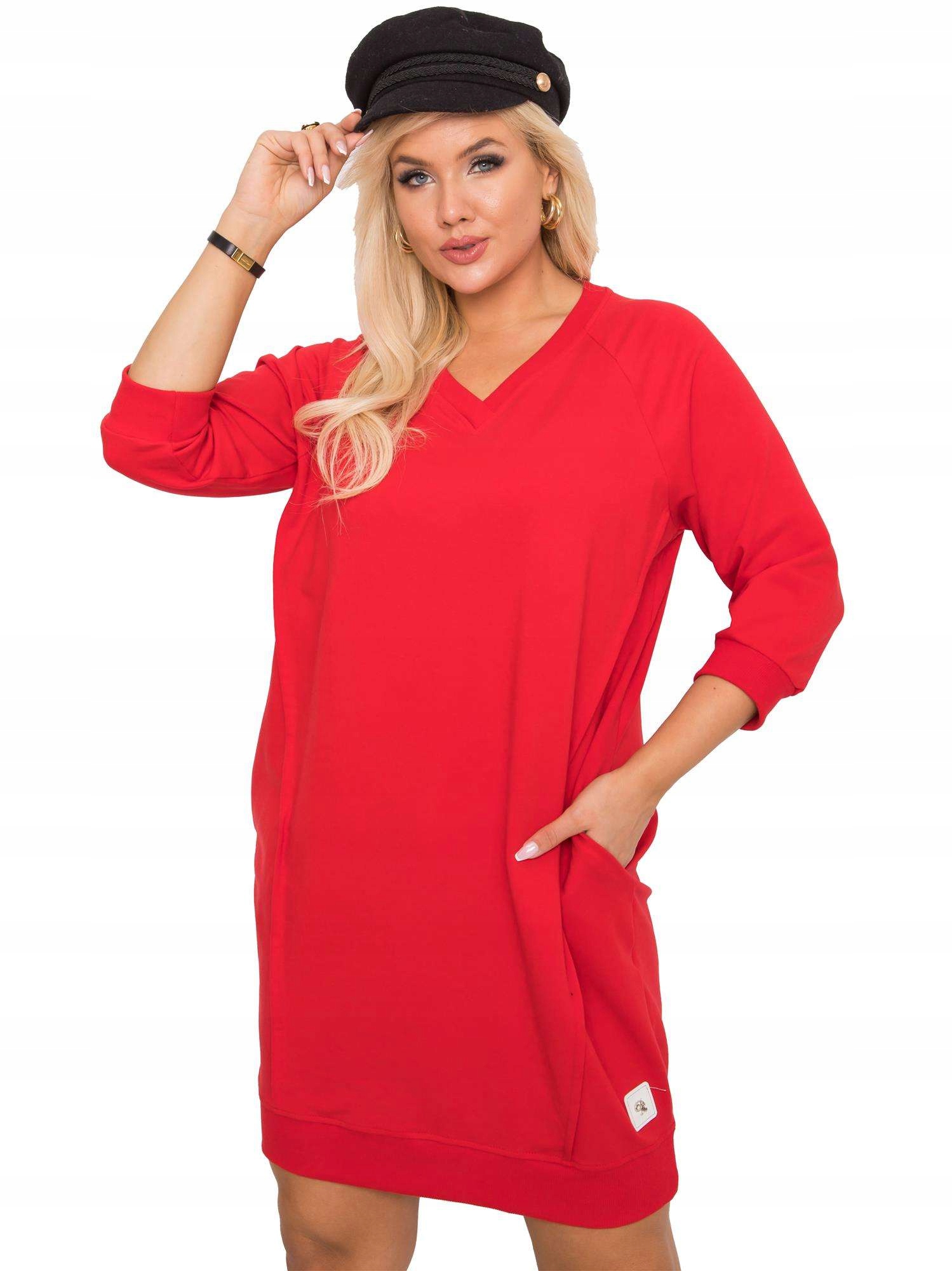 

Sukienka Damska Prosta Dresowa Plus Size Serek