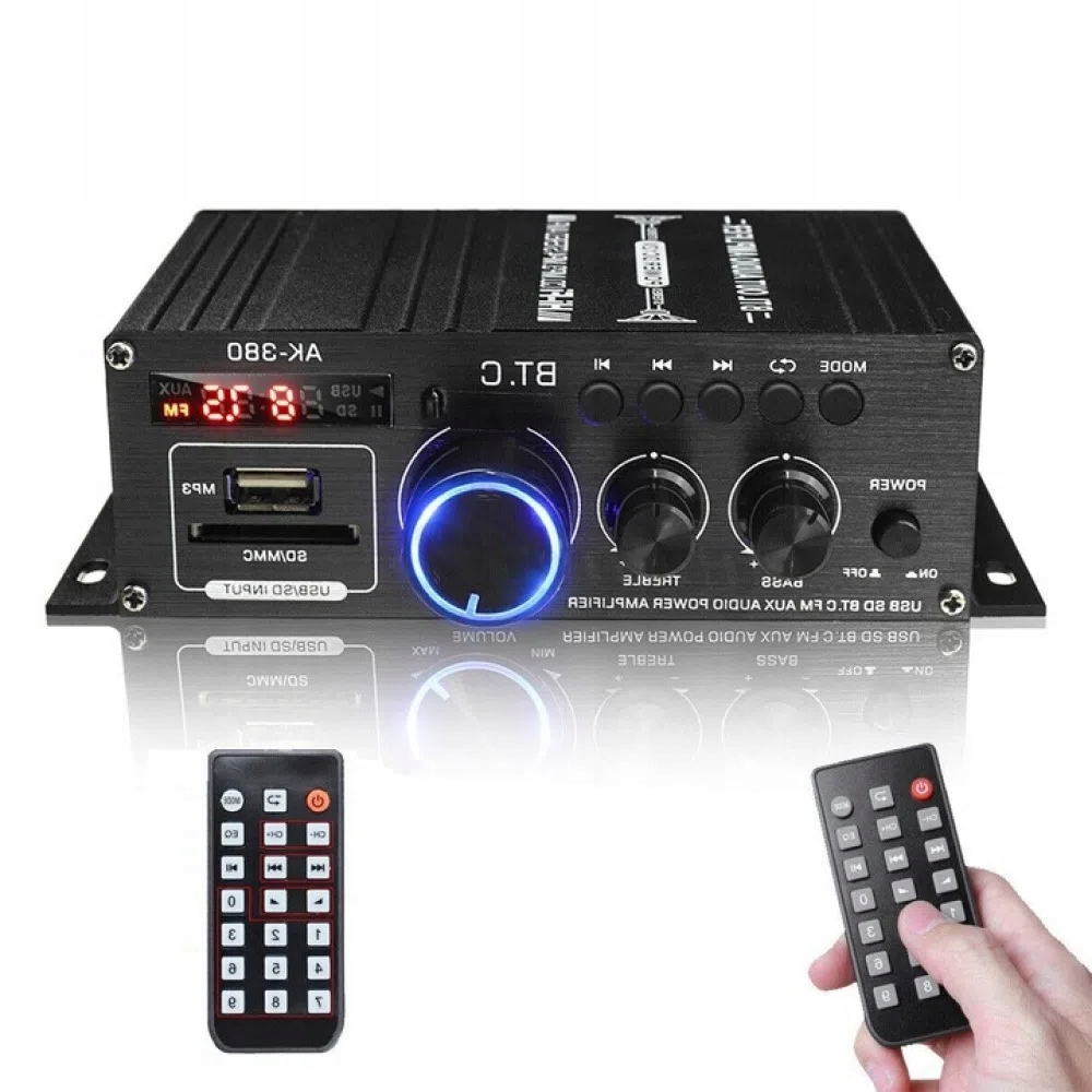 Wzmacniacz audio czarny Bluetooth 5.0 2.0-kanałowy 40 W + 40 W z pilotem