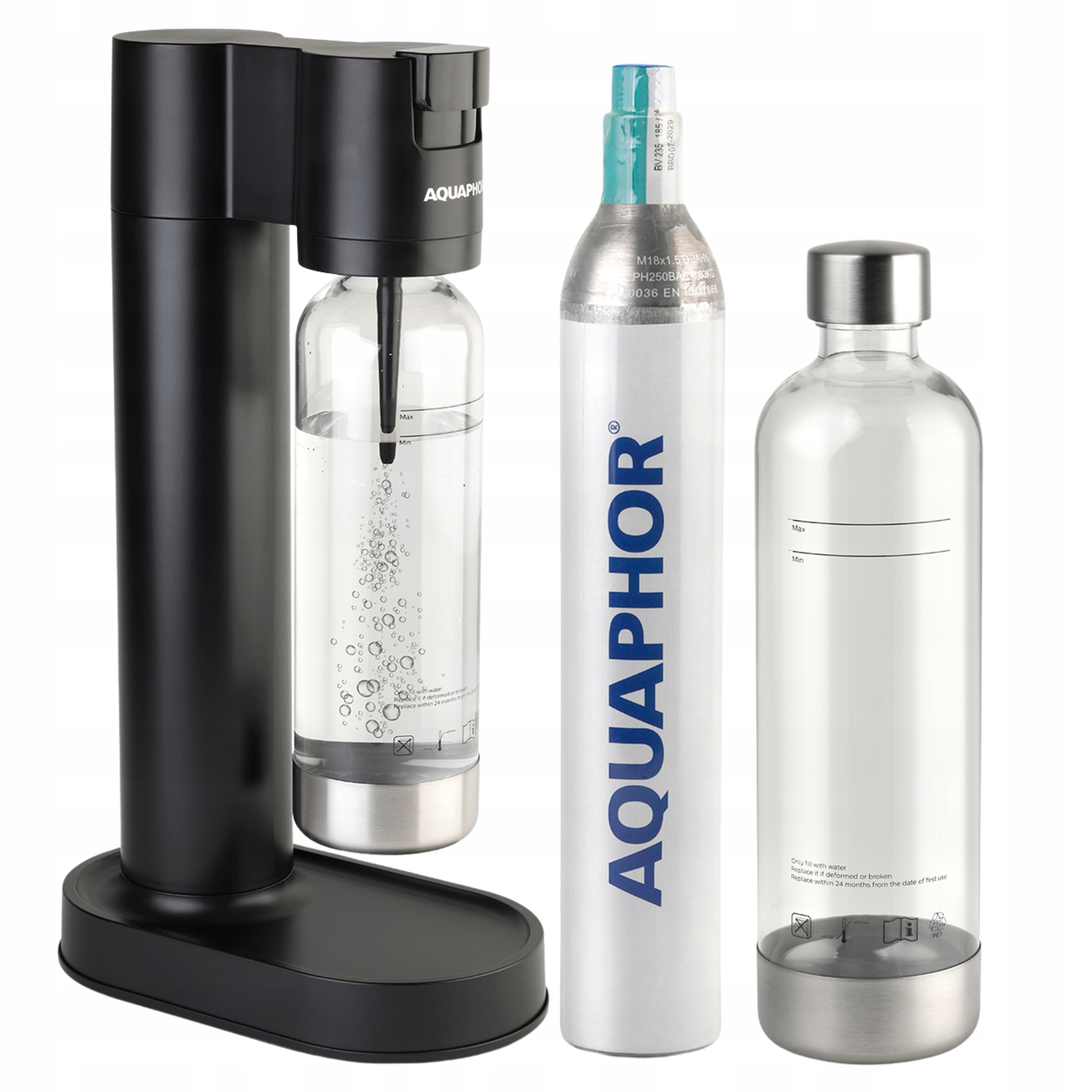 Saturátor Aquaphor Pearl na sýtenú vodu čierny fľaša Bombička s plynom