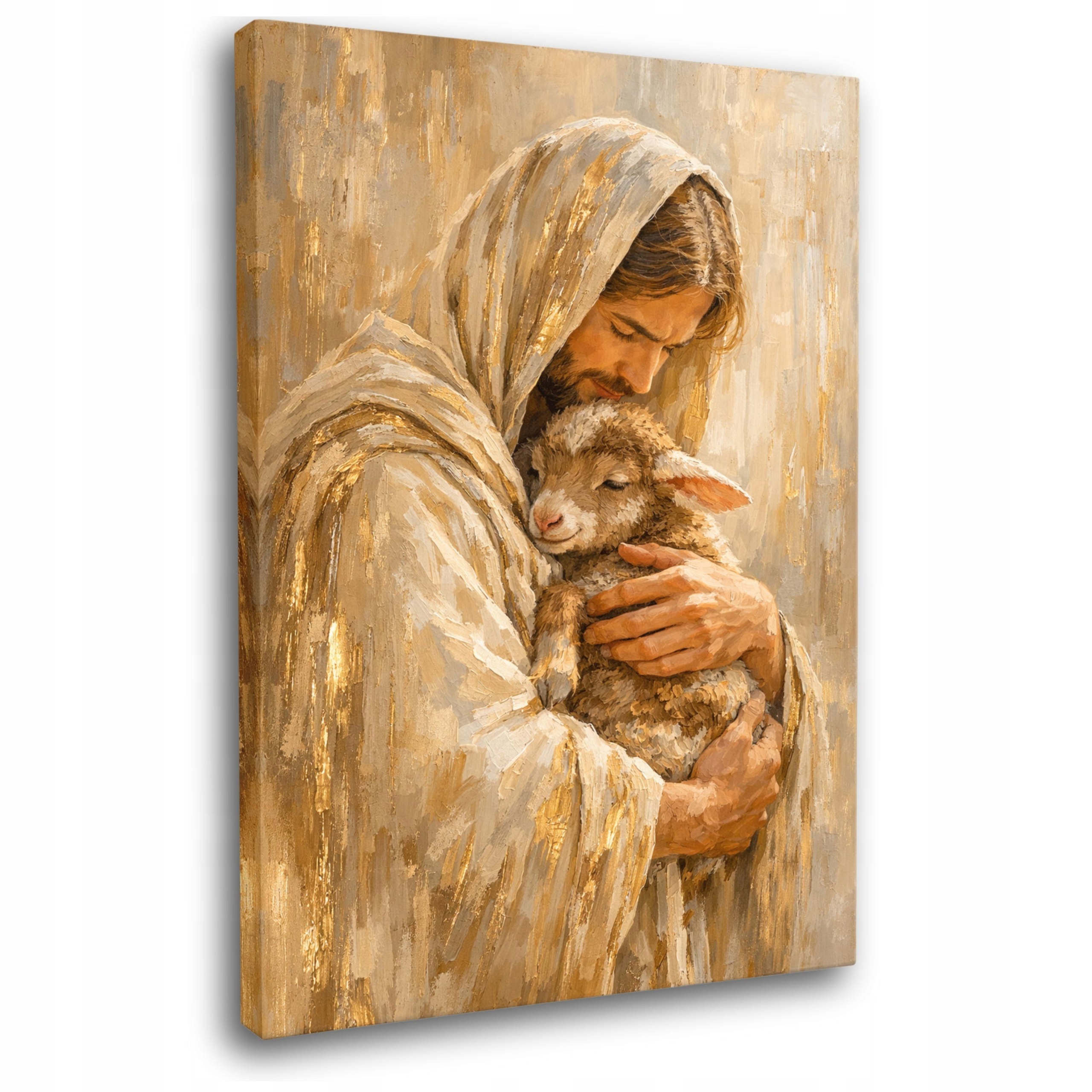 Obraz na Płótnie 40x60 cm Religijne Religijny Jezus z Owcą Obrazy do Salonu