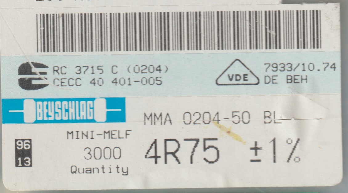 [100szt] 4R75 1% 50ppm rezystor Smd minimelf MMA0204 Beyschlag low noise