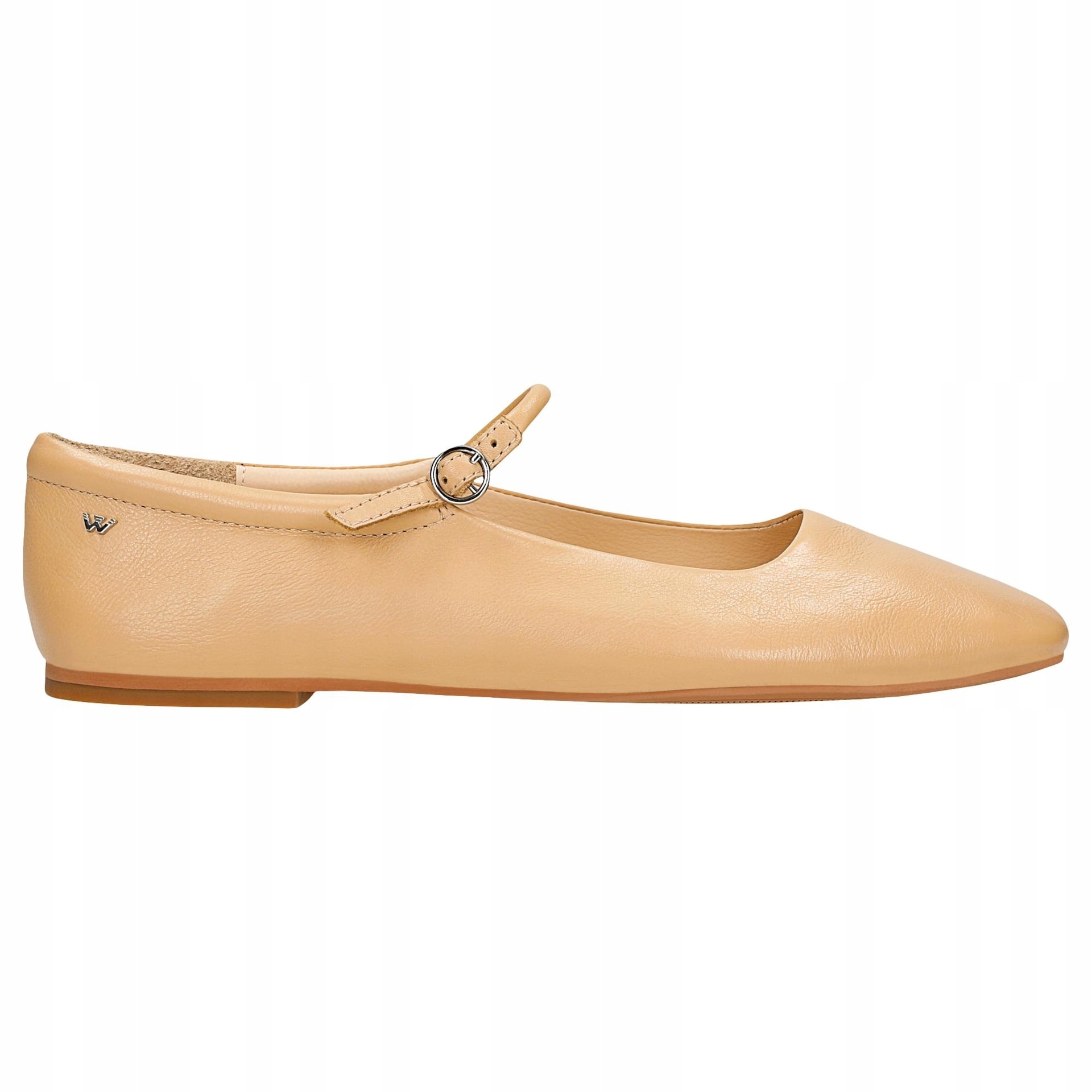 Béžové kožené baleríny s páskem přes nárt, velikost vel.