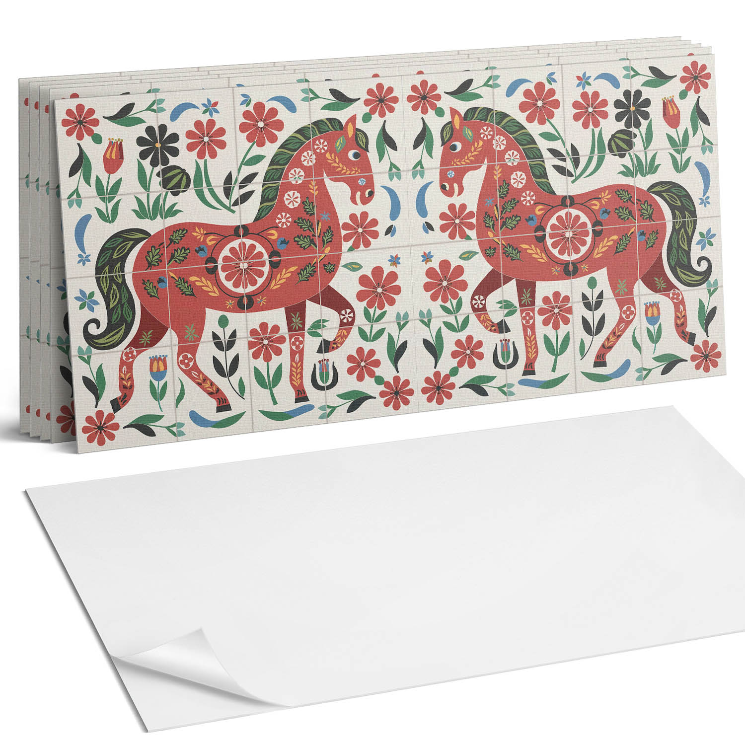 Sada dlaždíc Vinyl Pvc Grafický kôň medzi vegetáciou 6 x 60 x 30 cm