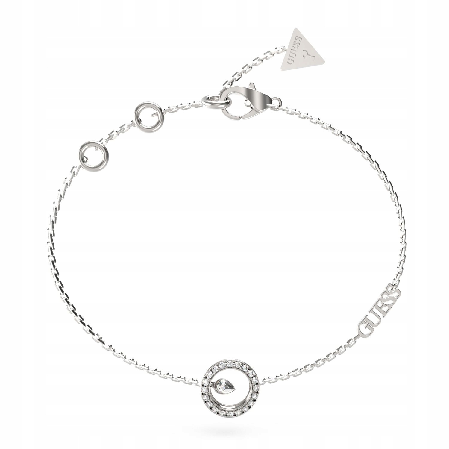 Guess Tiny Dancer stříbrný dámský náramek s kroužkem a krystaly JUBB04656