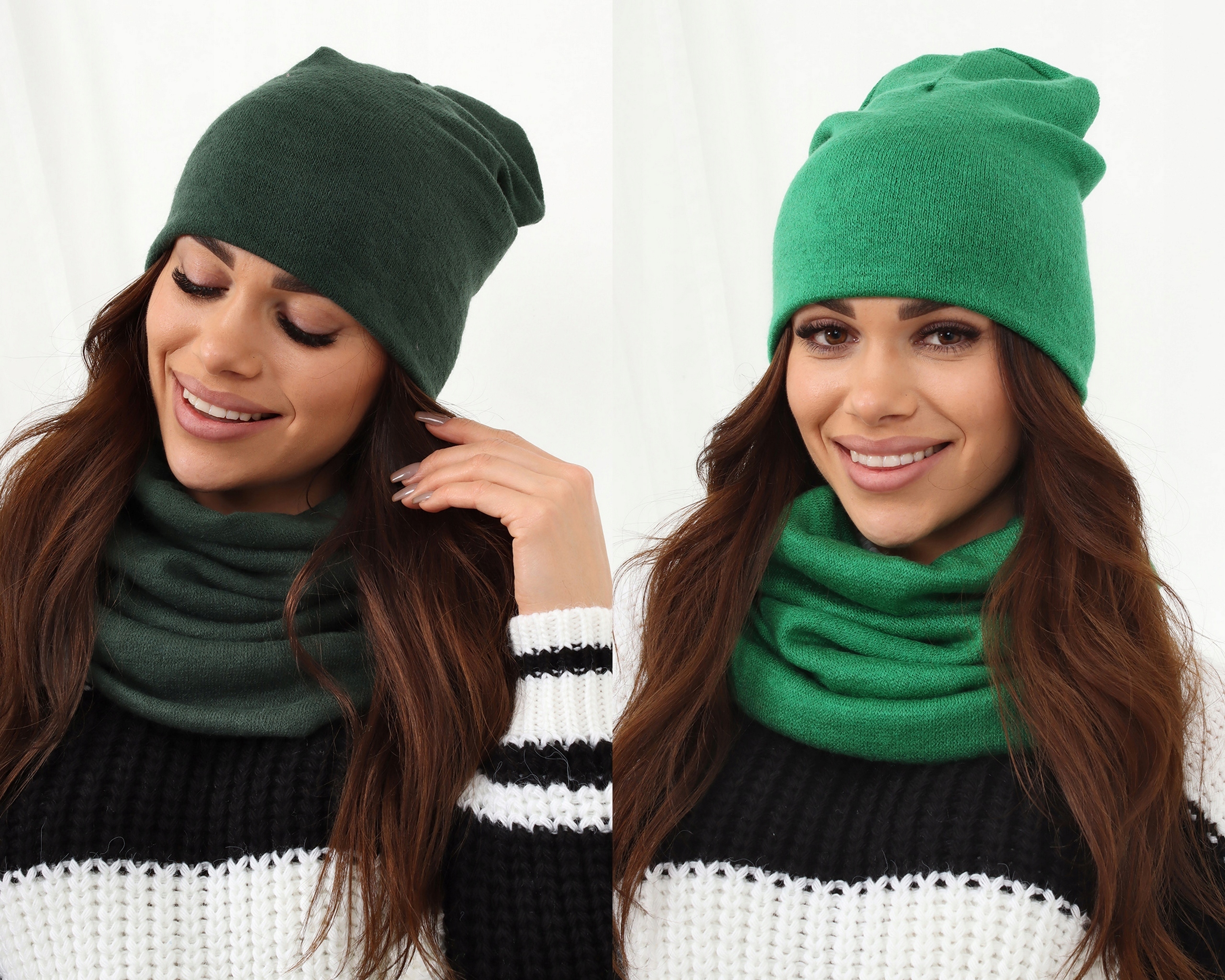 KOMPLET DAMSKI CZAPKA BEANIE KOMIN GOLF TUBA DUŻY ZESTAW CIEPŁY ZIMOWY 2468 Marka bez marki