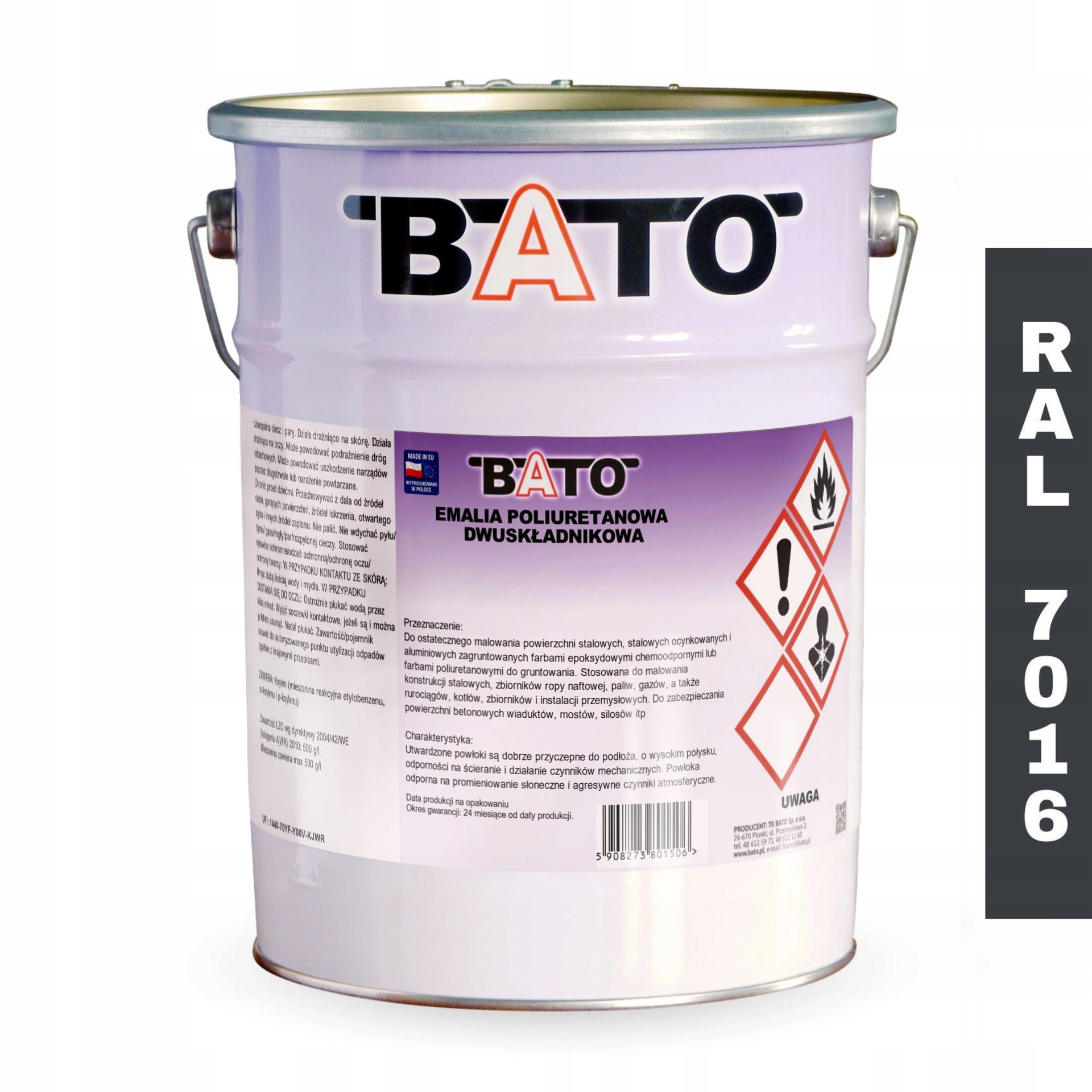 Dvousložkový Polyuretanový Smalt Antracit Ral 7016 12,3L Bato