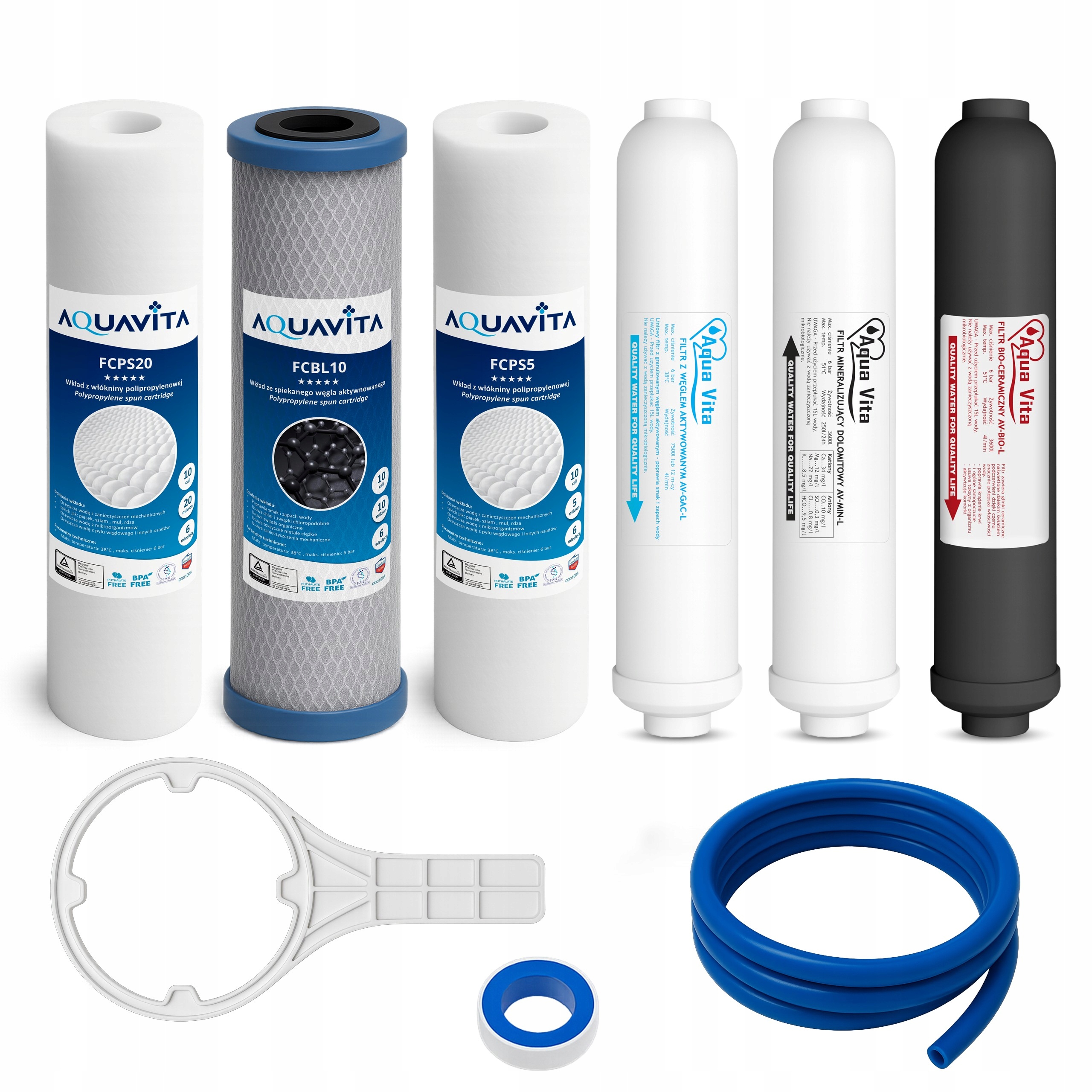 Duży Zestaw Serwis Filtr Osmoza RO7 Jonizator 6szt Aqua Vita Av-gac-l Klucz