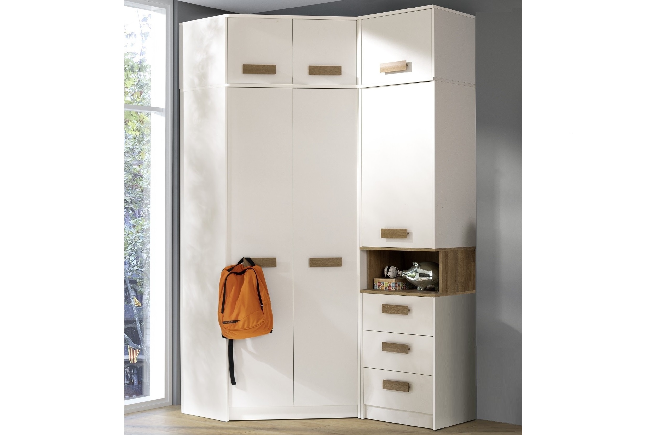 szafa narożna regał z nadstawką szufladami wysoka rogowa garderoba Grant 12 Stan opakowania oryginalne