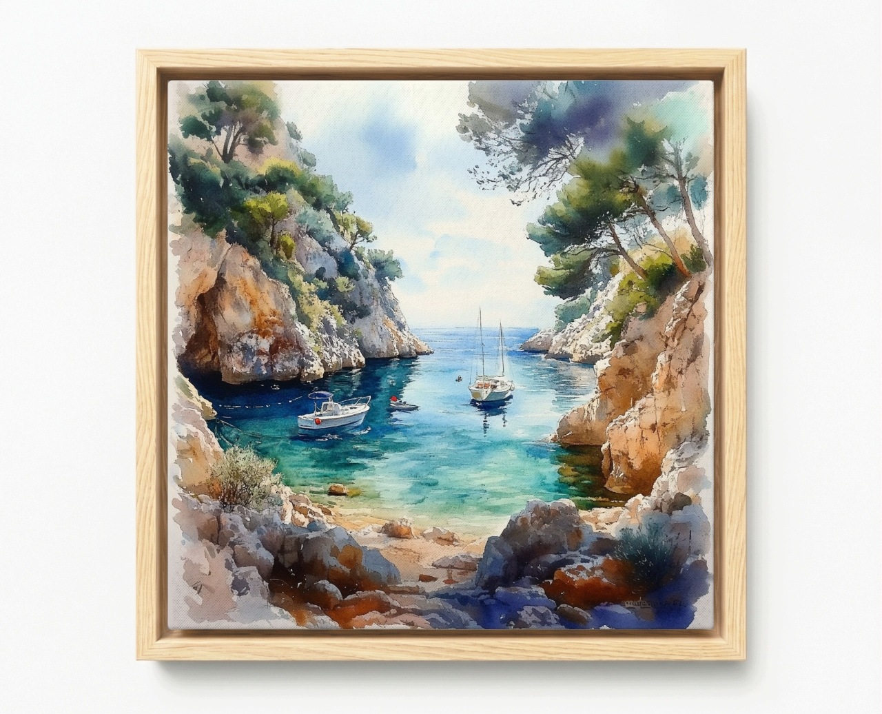 Obraz Rám American Box Pejzaž Chorvátsko Pobrežie Záliv More Jacht 60x60