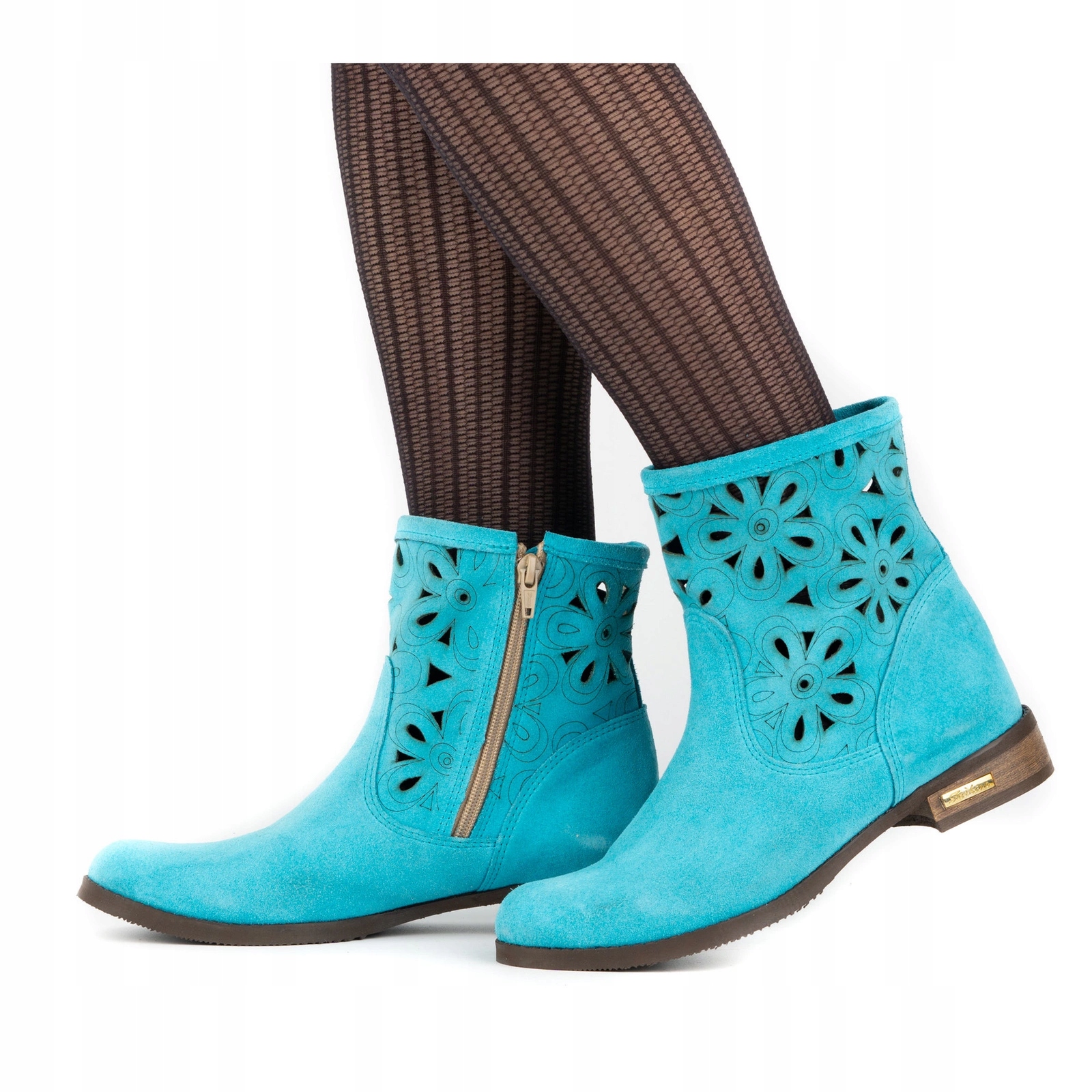 Dámské kotníkové boty s ozdobným vzorem a semišovými výřezy, tyrkysové Alice 37