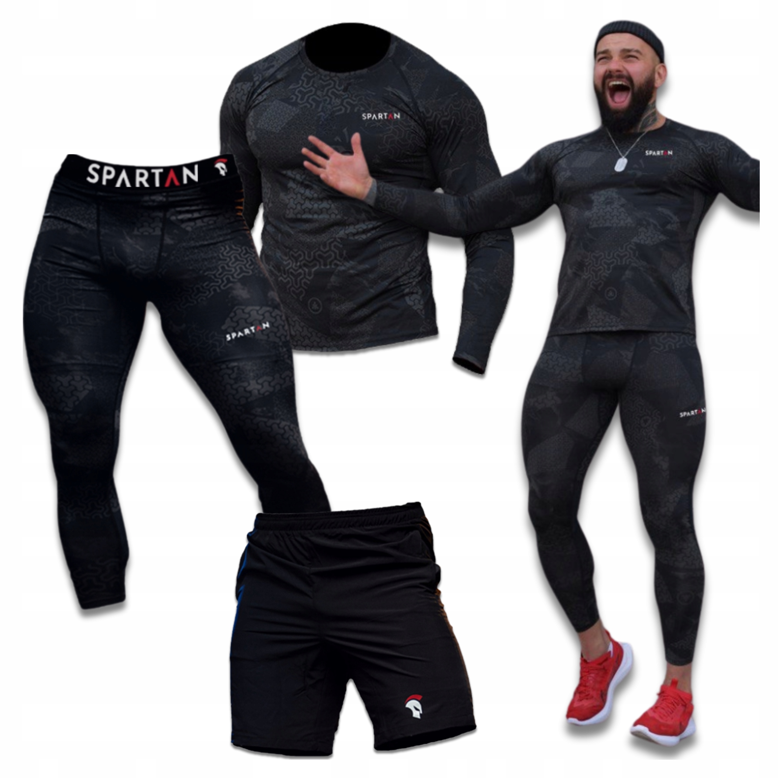 Termoaktivní Tréninkový Oblek Rashguard Kalhoty Kraťasy Pánský Set 3v1