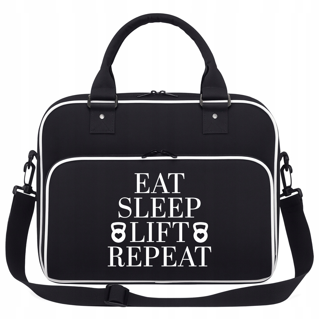 Torba Czarna Eat Sleep Lift Repeat Pojemna Siłownię Trening Pilates Fitness