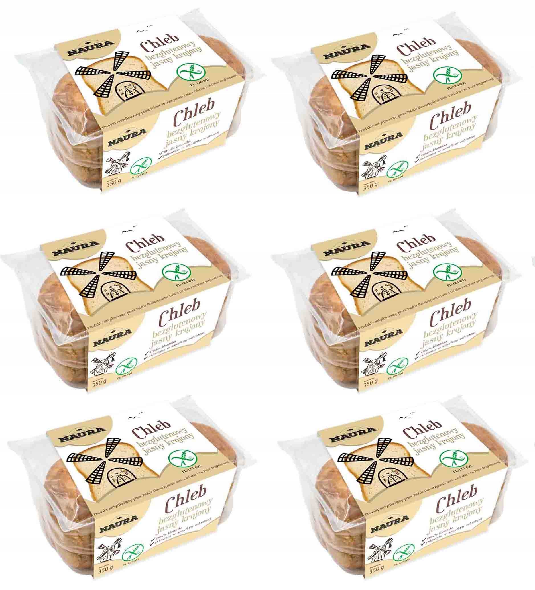 Set 6 x Naura Bezlepkový chléb, světlý, krájený, 350 g