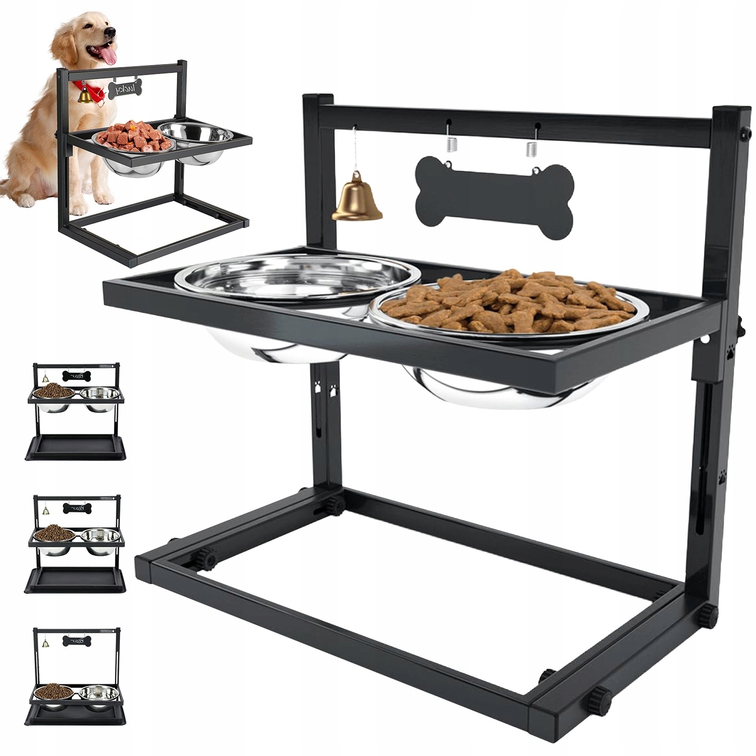 Levně Stojan Regulovatelný Výškou 2x Misky Nierdz 1.15 L Psa Zvonek ID Vyjímatelné