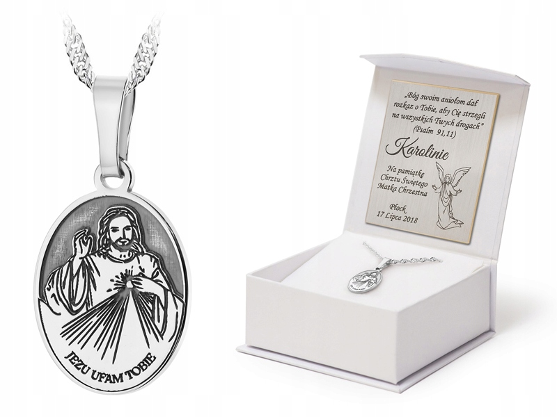 Stříbrný Náhrdelník Singapur 45 cm pr 925 Medailon Ježíši Věřím Ti Gravírování