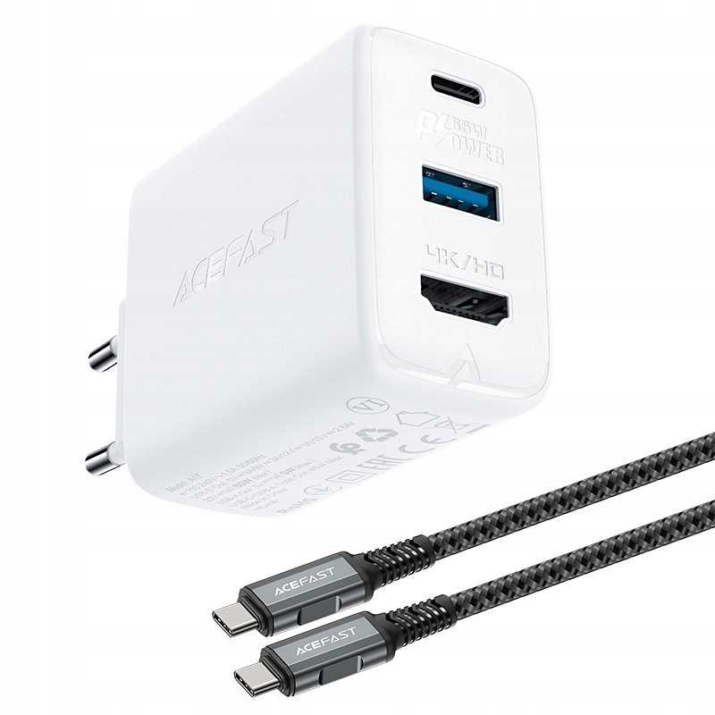 Acefast Nabíjačka 2v1 Usb-c Hdmi 4K 60W GaN kábel 1,8 m biely